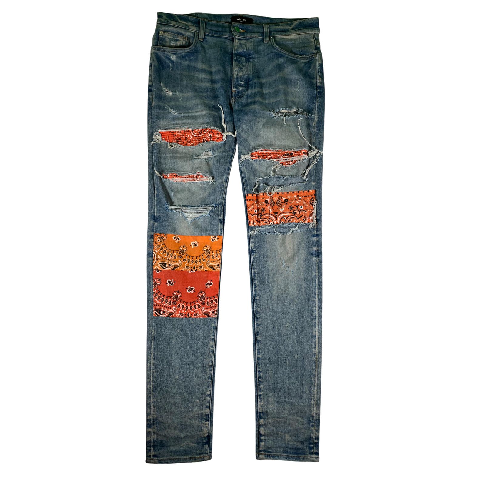 Amiri Amiri Orange Paisley Thrasher Light Wash Jeans Size US 34 / EU 50 - 1 Thumbnail