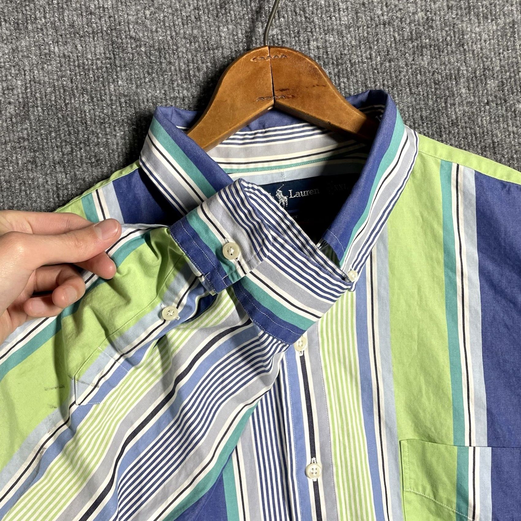 Ralph Lauren Ralph Lauren Shirt 2XL Blake 100% Cotton Green/Blue Striped L/S Button-Down Men's Size US XXL / EU 58 / 5 - 5 Thumbnail