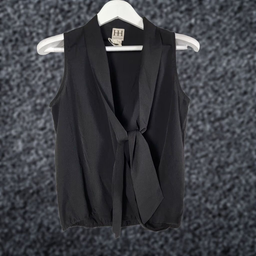 Haute Hippie Haute Hippie Womens Black V-Neck Sleeveless Tie-Neck Blouse Small Casual Size S / US 4 / IT 40 - 1 Thumbnail