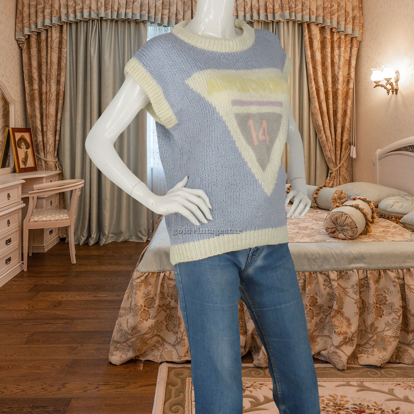 Other Vintage 3D Airborne Pastel Blue Fairy Kei Knit Sweater Vest Size M / US 6-8 / IT 42-44 - 6 Thumbnail