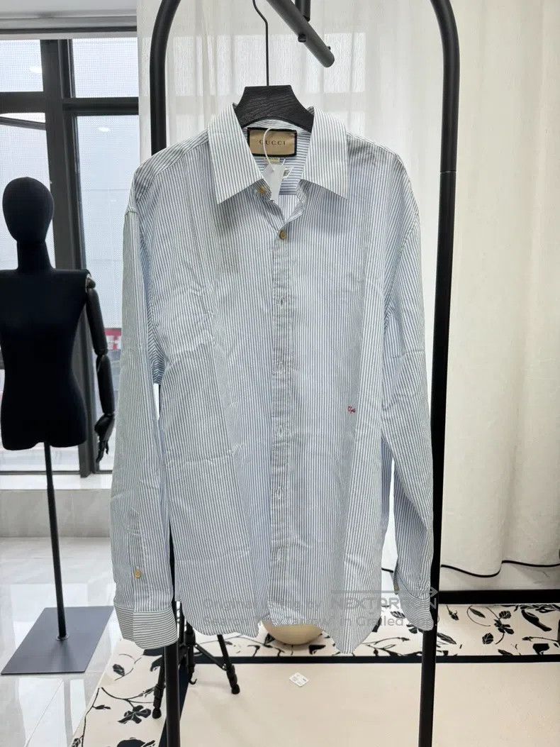 Gucci Gucci Size15++ Blue striped shirt Size US XXS / EU 40 - 7 Thumbnail