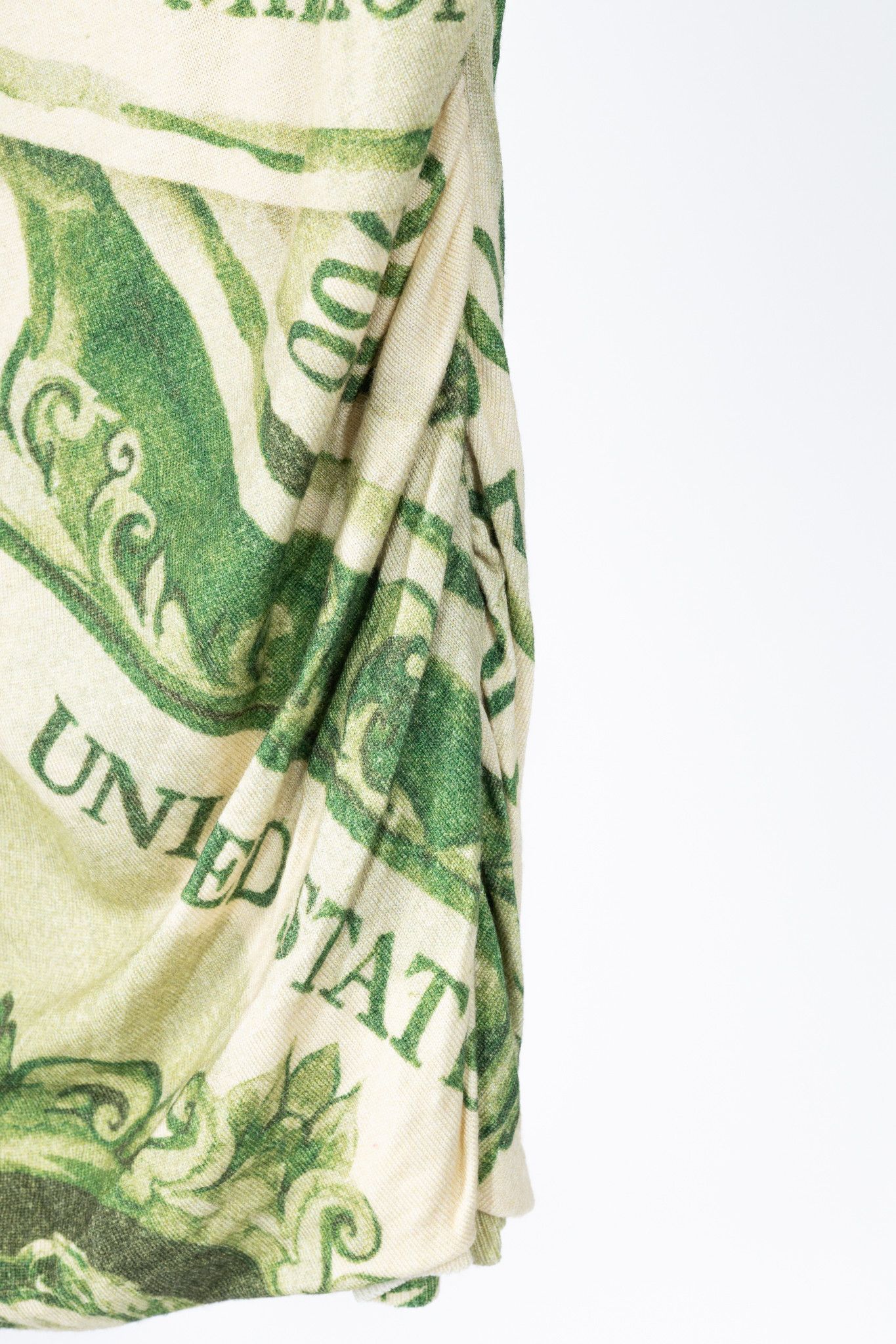 Moschino Moschino AW/19 Green Wool Money-Print Ruched Skirt Size 28" / US 6 / IT 42 - 6 Thumbnail