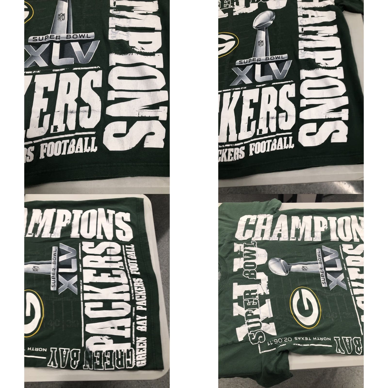 Reebok Rare Green Bay Packers Super Bowl Champions T-Shirt Sz Large XLV 2011 Reebok Green Men Crew Neck Short Sleeve Cotton Graphic Tee Sports Vintage N/A Size US L / EU 52-54 / 3 - 8 Thumbnail