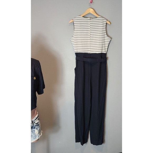 Vintage 80’s Vintage Striped Bust Navy Jumpsuit Set Size 34" / US 12 / IT 48 - 3 Thumbnail
