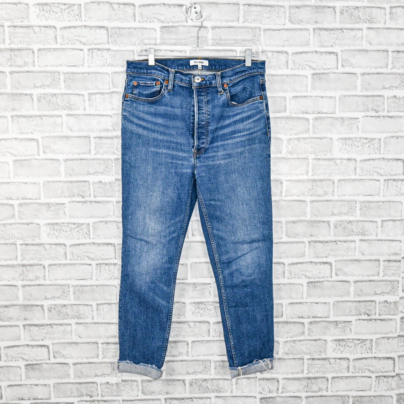RE/DONE RE/DONE 90s High Rise Ankle Crop Denim Jeans Distressed Size 31" - 1 Thumbnail