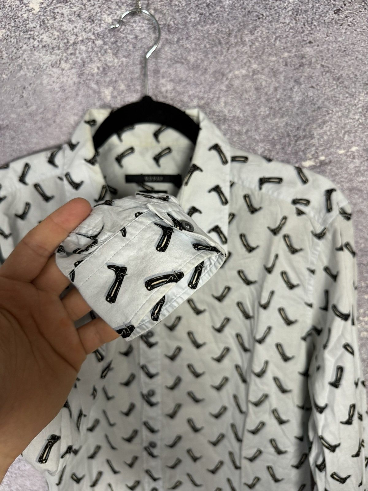 Gucci × Vintage GUCCI Shirt Button Up Printed Monogram Slim Fit White Size US M / EU 48-50 / 2 - 12 Thumbnail