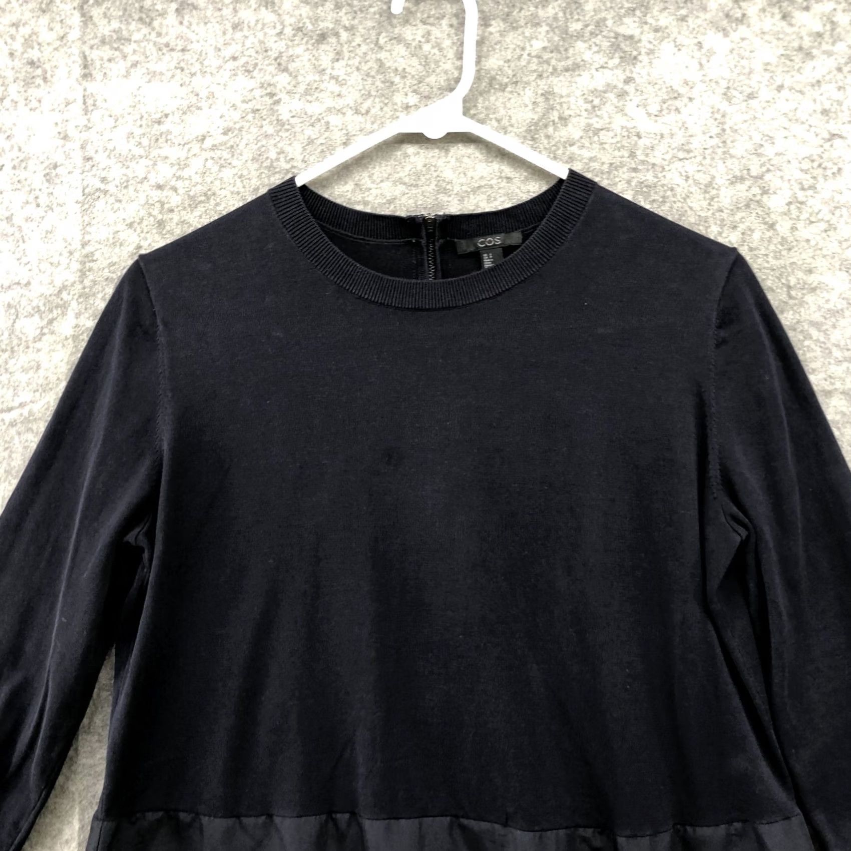 Cos COS 3/4 Sleeve Dress Womens S Navy Blue Crewneck Mixed Media Knit T Shirt Size S / US 4 / IT 40 - 3 Thumbnail