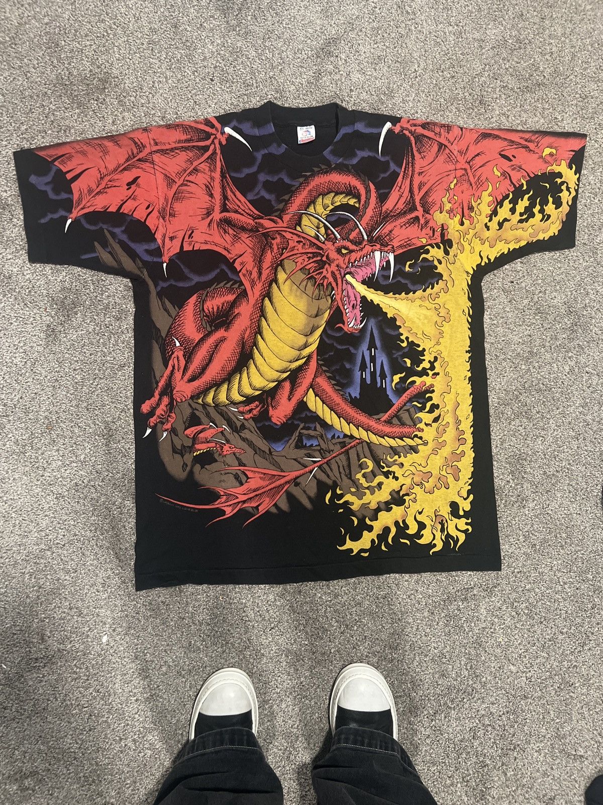 image of Fruit Of The Loom x Liquid Blue Vintage 1993 Liquid Blue Dragon All Over Print T Shirt in Black (Si