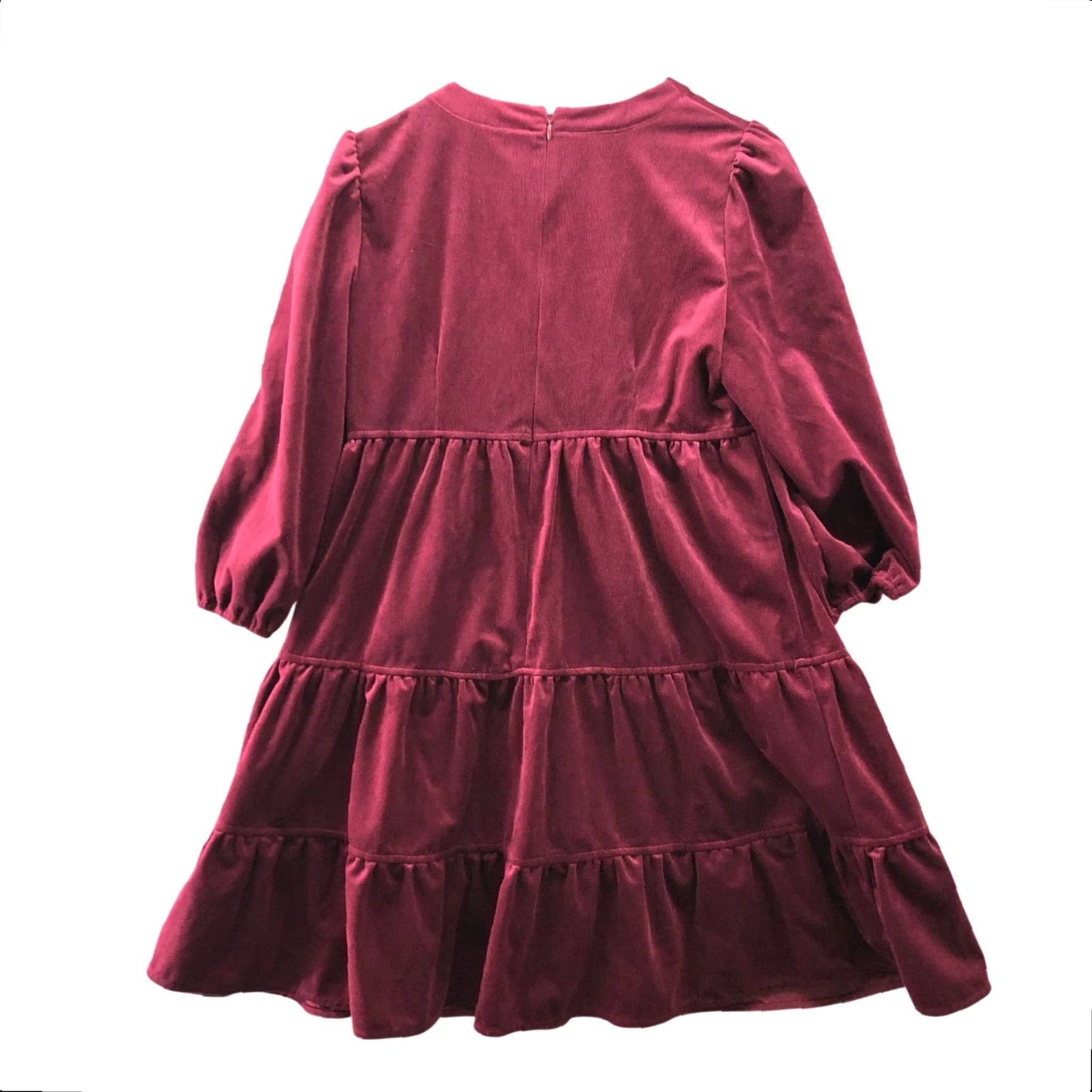 Vintage Melonie T Corduroy Dress Womens 6 Wine Burgundy Tiered V-Neck 3/4 Sleeve Dress Size M / US 6-8 / IT 42-44 - 2 Thumbnail