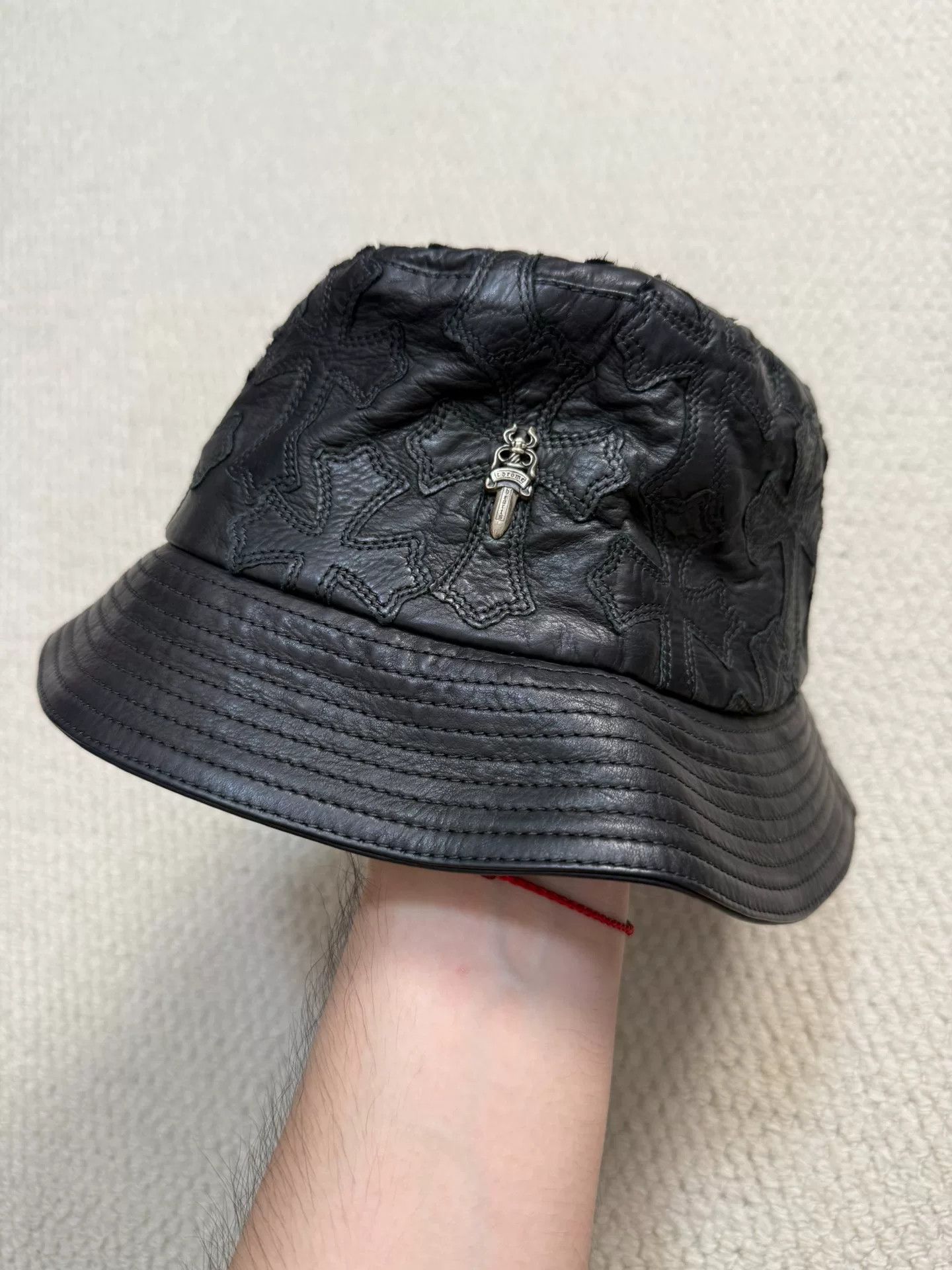 Chrome Hearts Chrome Hearts Silver Cross Leather Fisherman Hat Size ONE SIZE - 1 Thumbnail