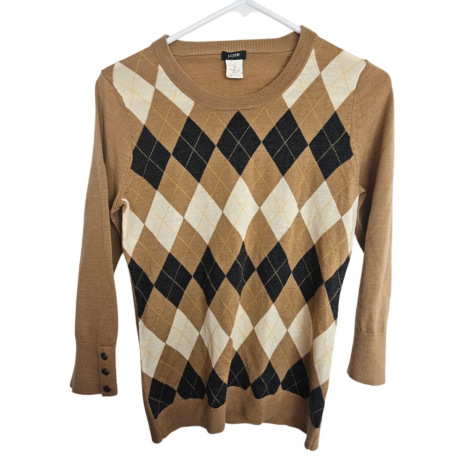 J.Crew J. Crew Womens Argyle Diamond Merino Wool Crew Neck Sweater Size M / US 6-8 / IT 42-44 - 1 Thumbnail