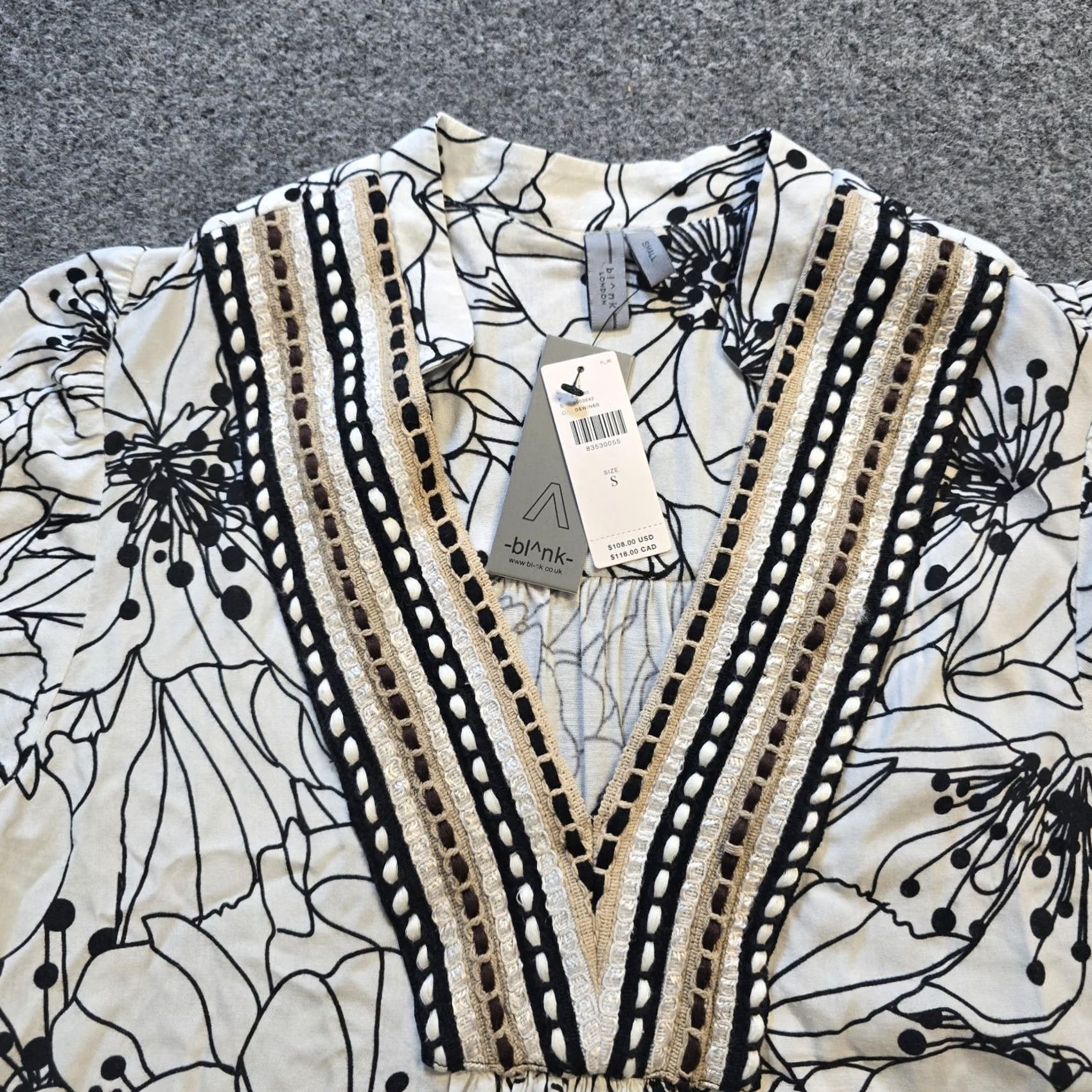 Vintage Blank London Top Womens Size Small White Embroidered Anthropologie Casual Boho Shirt Puff Sleeve V-Neck Ladies Regular White, UK Size S Size S / US 4 / IT 40 - 2 Thumbnail