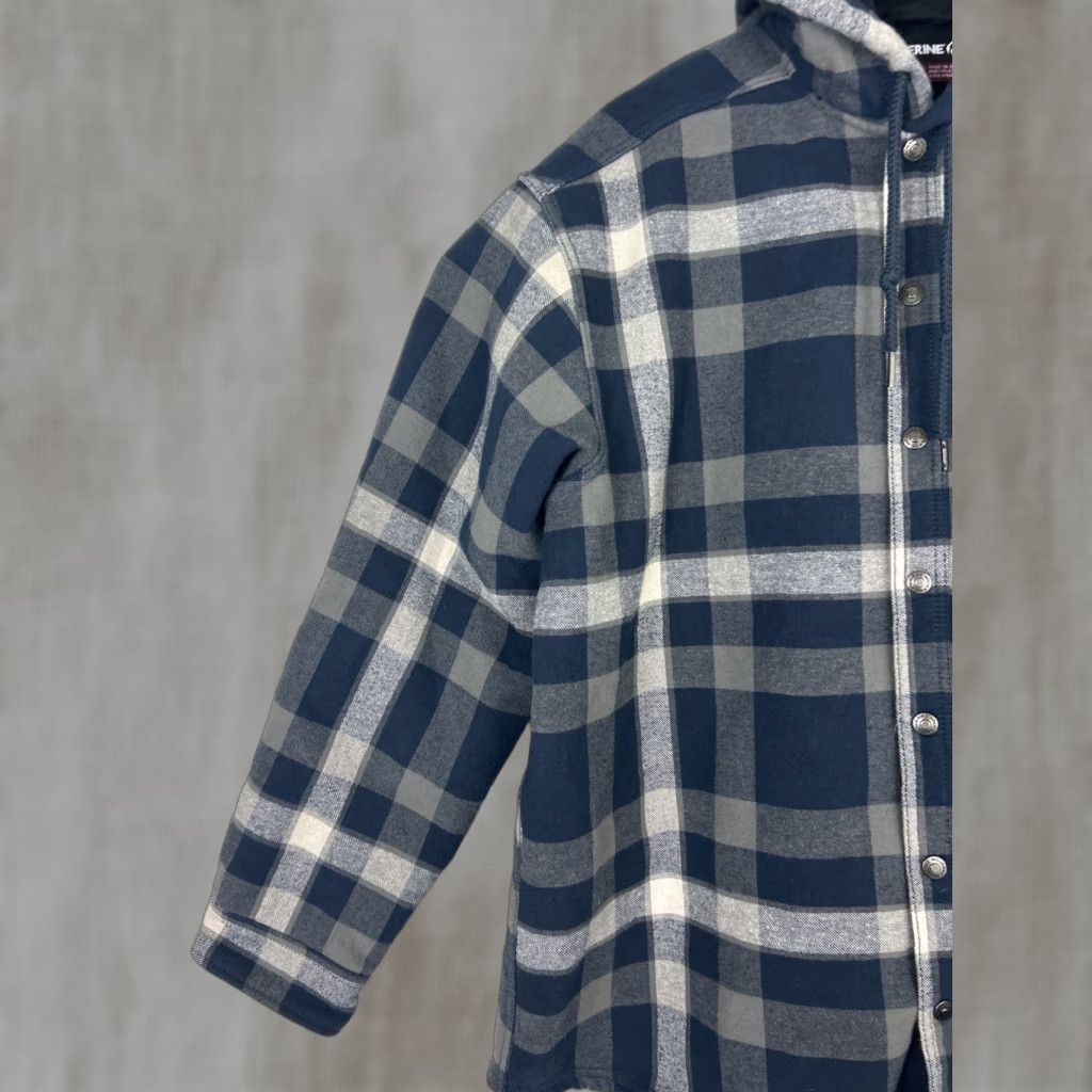CLOSED Wolverine Mens Jacket XL Snap Close Flannel Hooded w/ Fleece Lining Blue Plaid Jacket Size US XL / EU 56 / 4 - 1 Thumbnail