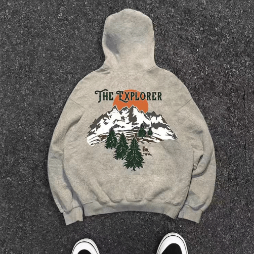 Japanese Brand Gray retro snow mountain print cotton hoodie y2k Size US L / EU 52-54 / 3 - 1 Thumbnail