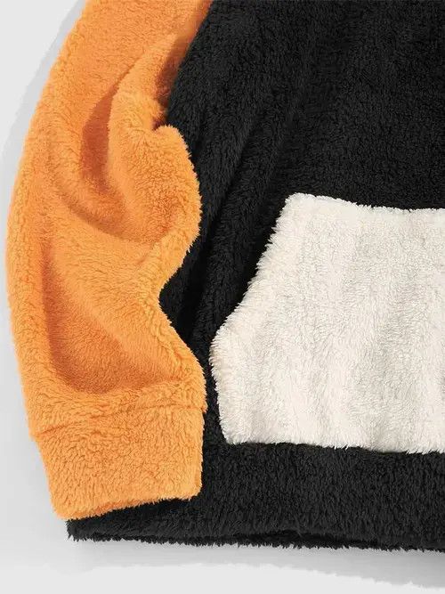 Other Faux Shearling Hoodie for Men Color Block Fuzzy Sweatshirt Size US L / EU 52-54 / 3 - 4 Thumbnail