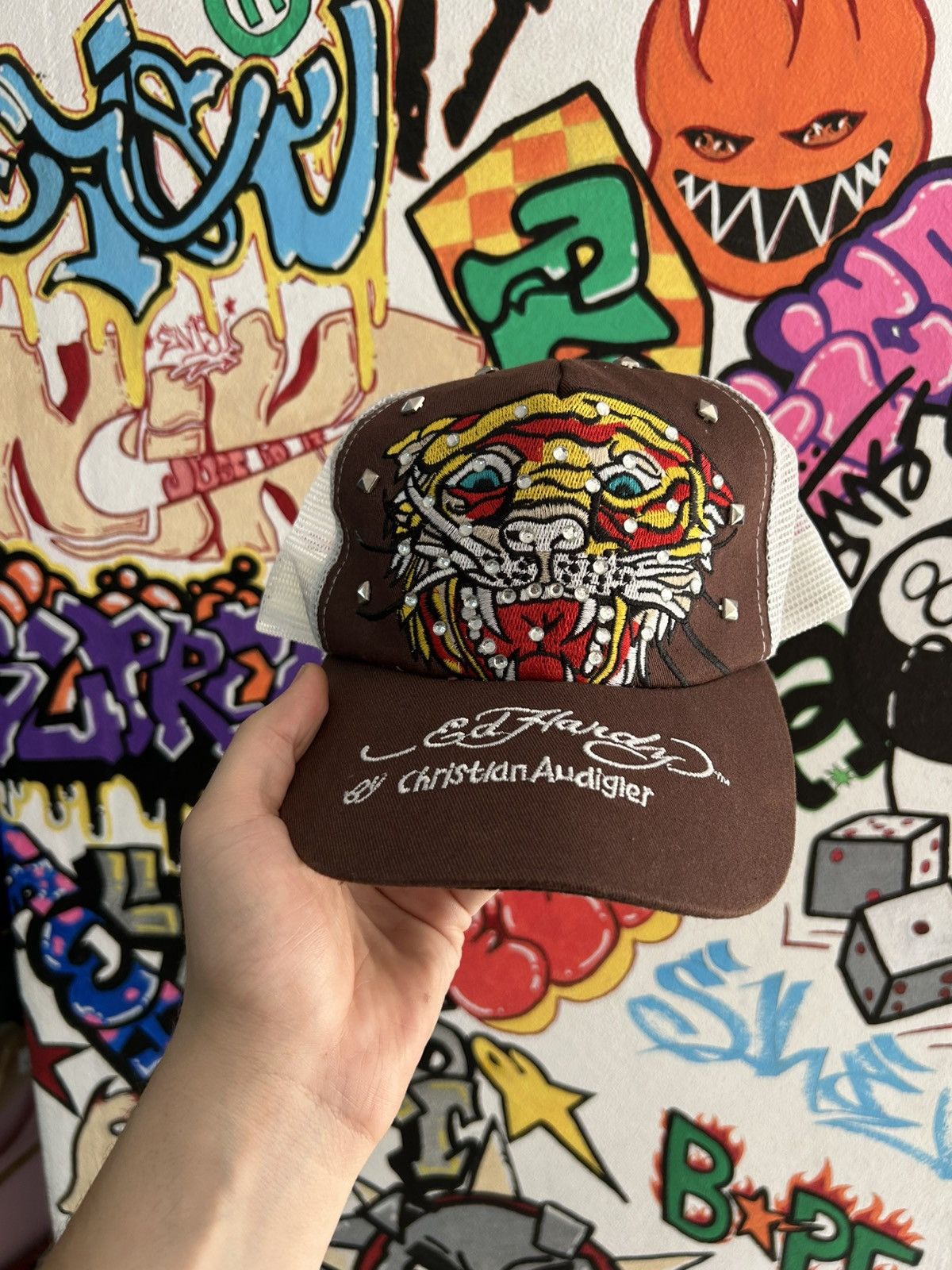 Christian Audigier × Ed Hardy × Vintage Ed hardy Tiger Trucker Hat Size ONE SIZE - 1 Thumbnail