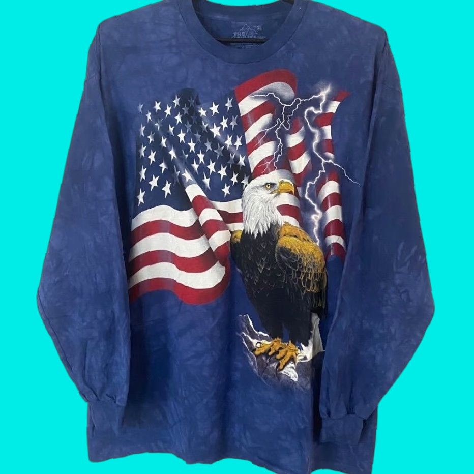 The Mountain VINTAGE The Mountain Bald Eagle T Shirt Tie Dye Long Sleeve Blue XL Mens USA Patriotic Bird 100% Cotton Shirt Size US XL / EU 56 / 4 - 1 Thumbnail