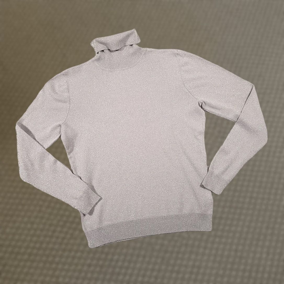 Worthington VINTAGE Worthington Gray Turtleneck Ribbed Metallic Sweater Women's Medium Knit Fitted Size M / US 6-8 / IT 42-44 - 1 Thumbnail