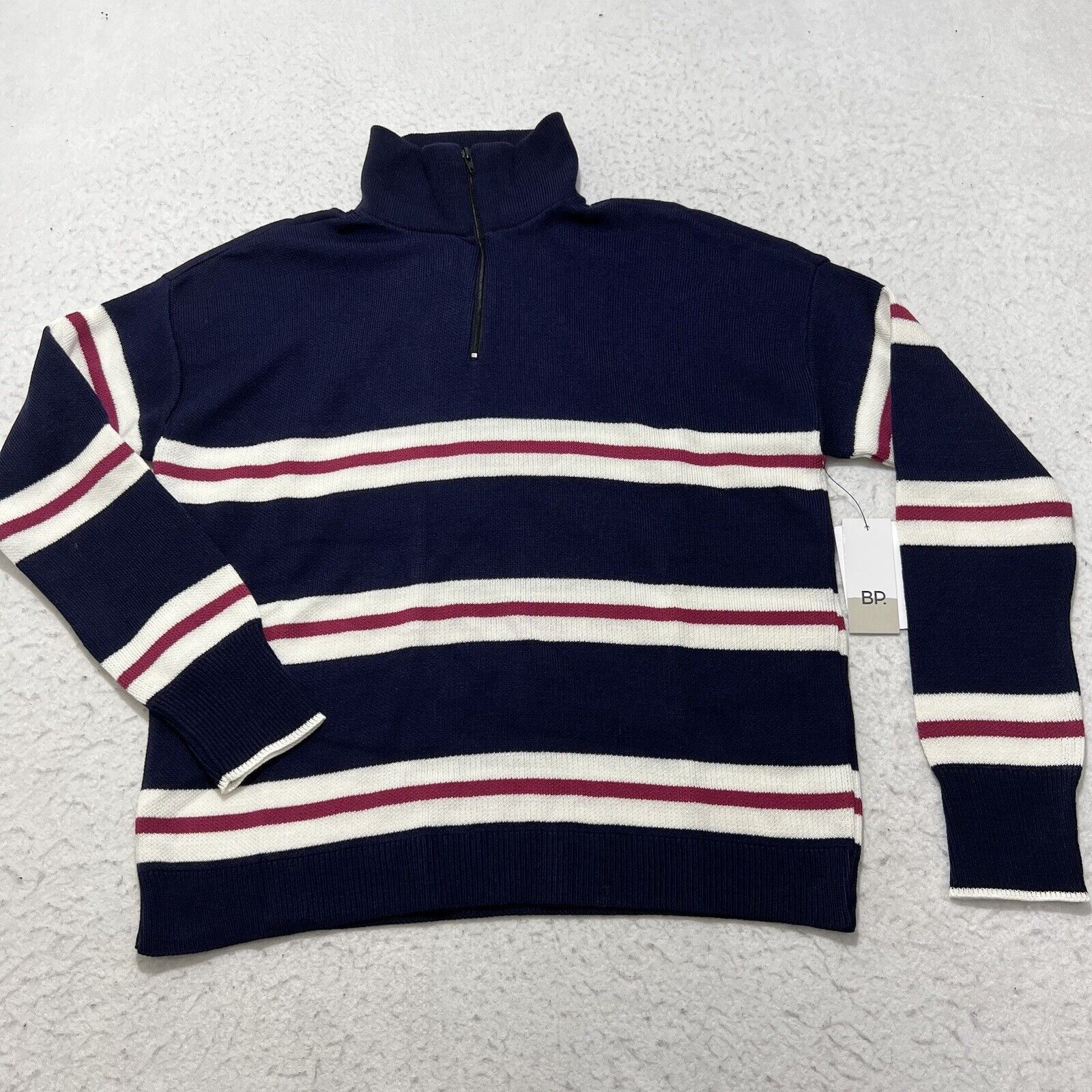 Nordstrom Nordstrom Blue White Pink Quarter Zip Striped Sweatshirt NWT Size XS / US 0-2 / IT 36-38 - 1 Thumbnail