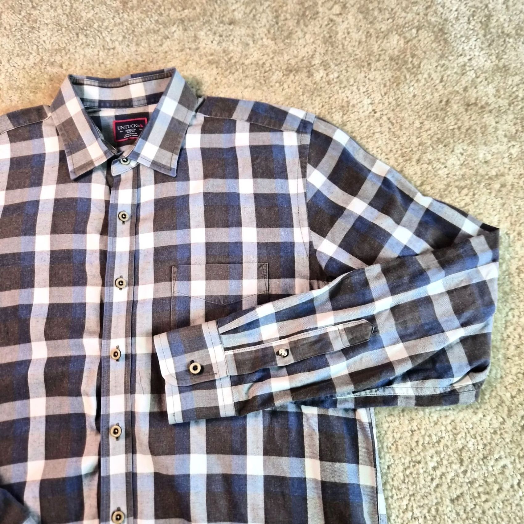 UNTUCKit UNTUCKit Long Sleeve Button Flannel Shirt Mens Medium Slim Fit Gray Plaid G004 Size US M / EU 48-50 / 2 - 2 Thumbnail