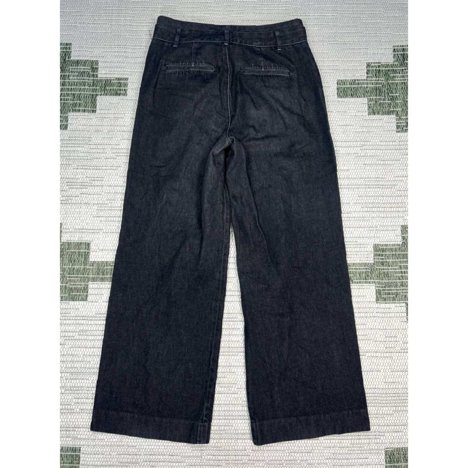 Vince Vince Jeans Womens 29 Black Denim Cotton Double Waistband Wide Leg Casual 31x31 Size 29" - 2 Thumbnail