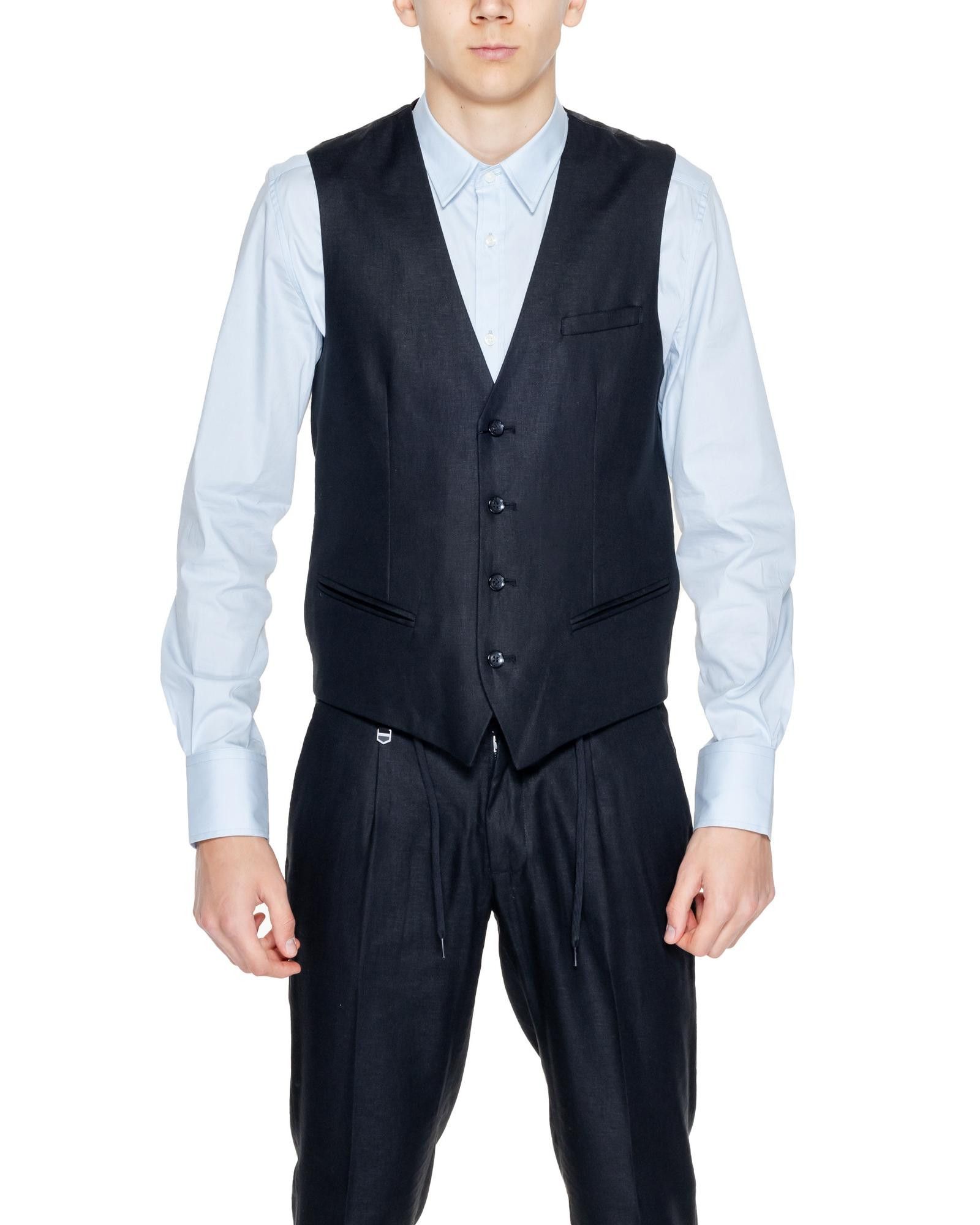 image of Antony Morato Buttoned Linen-Blend Gilet in Black, Men's (Size XL)