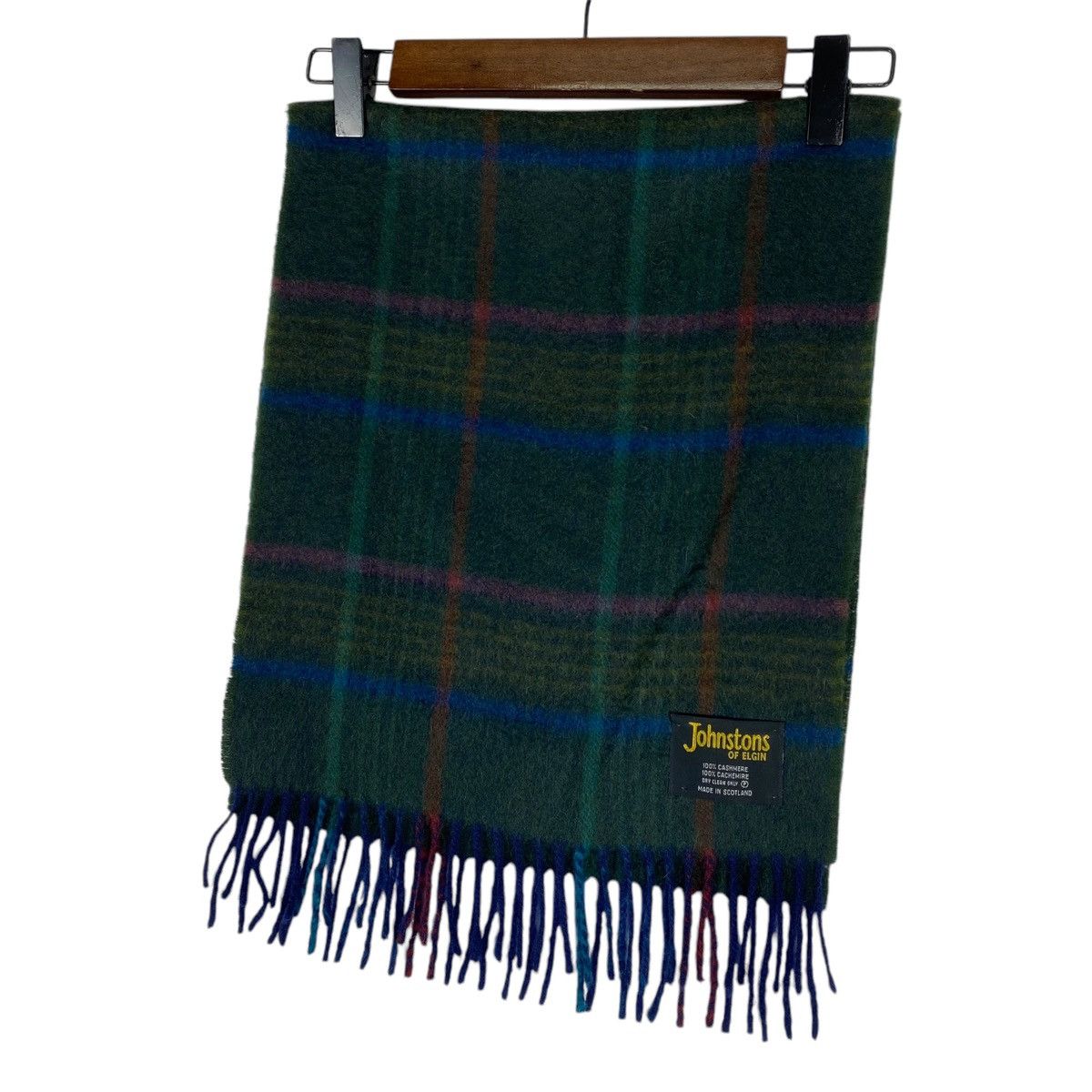 Johnstons Of Elgin Vintage Johnston Of Elgin Green Checked Scarf Muffler Size ONE SIZE - 4 Thumbnail