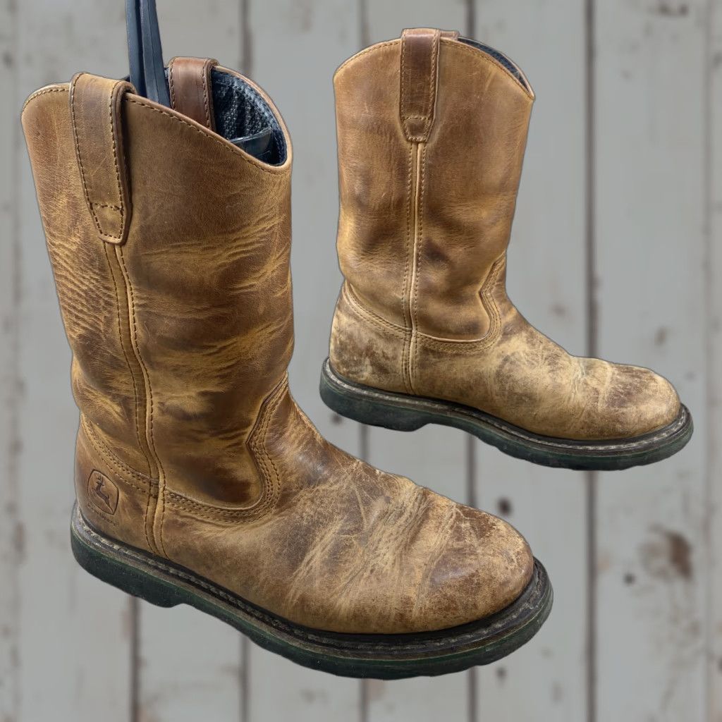 John Deere Dan Post John Deere Brown Leather Round Toe Ropers Cowboy Boots Mens Size 9 W Size US 9 / EU 42 - 1 Thumbnail