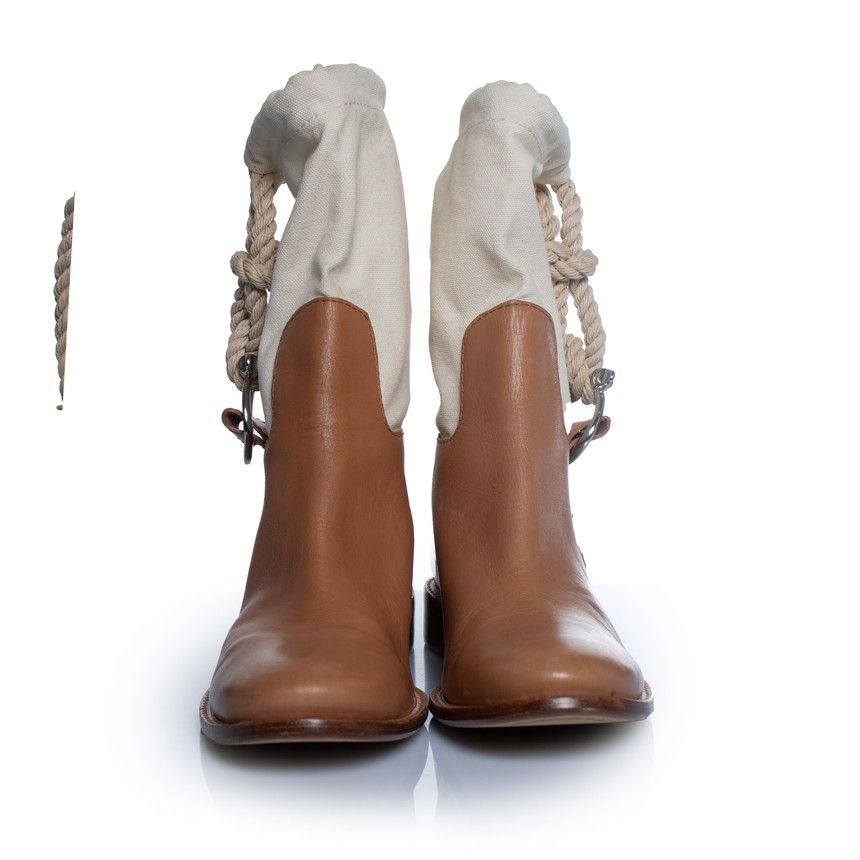 Celine Celine, Leather and canvas cowboy boots Size US 8.5 / IT 38.5 - 5 Thumbnail