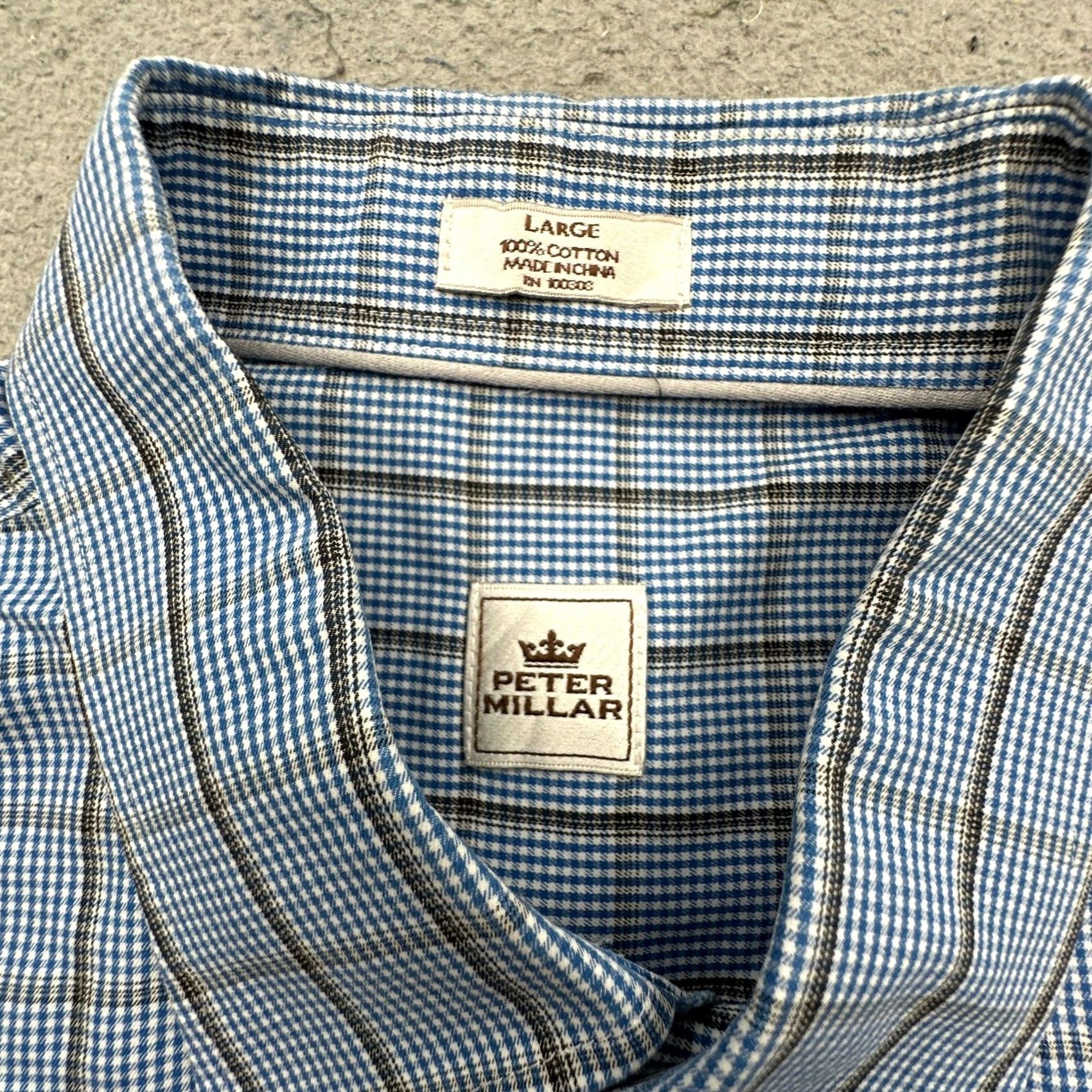 Peter Millar Peter Millar Plaid Dress Shirt Mens Large Long Sleeve Button-Down Blue Black Size 42R - 2 Thumbnail