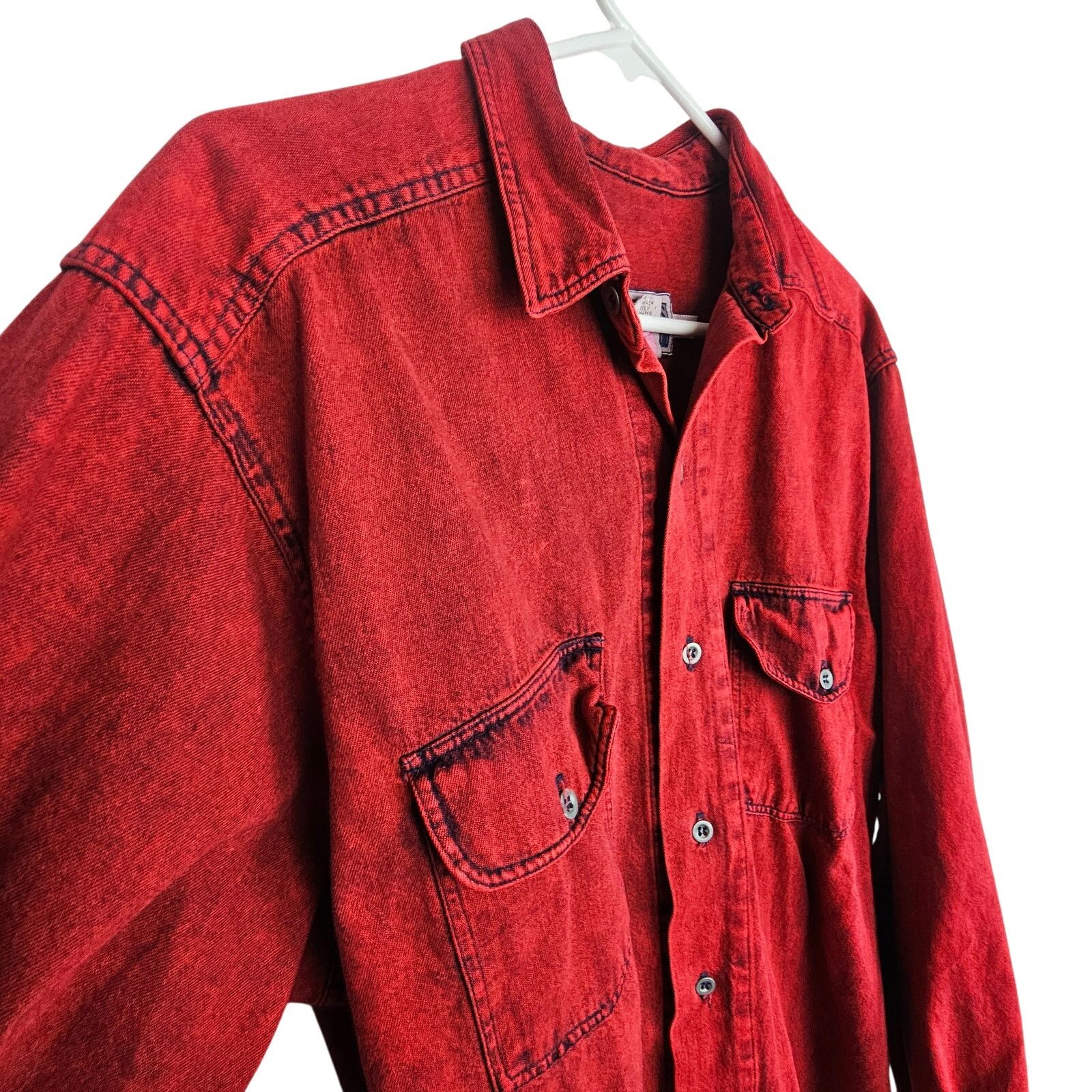 Calvin Klein Vintage Calvin Klein Mens Red Stone Wash Denim Shirt Size L Size US L / EU 52-54 / 3 - 6 Thumbnail