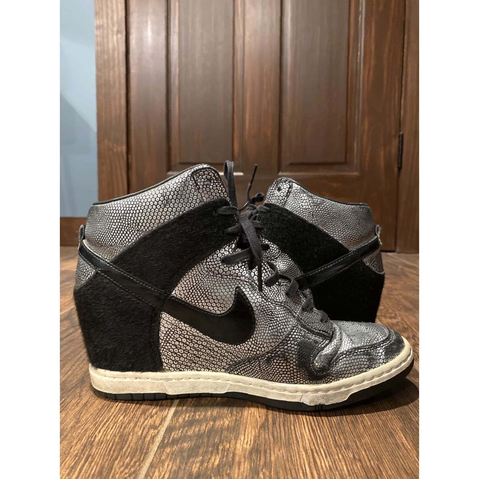 Nike Nike Dunk Sky Hi City FW QS NYC Hidden Wedge Heel Black Silver 9 Women Leather Sneaker Size US 9 / IT 39 - 7 Thumbnail