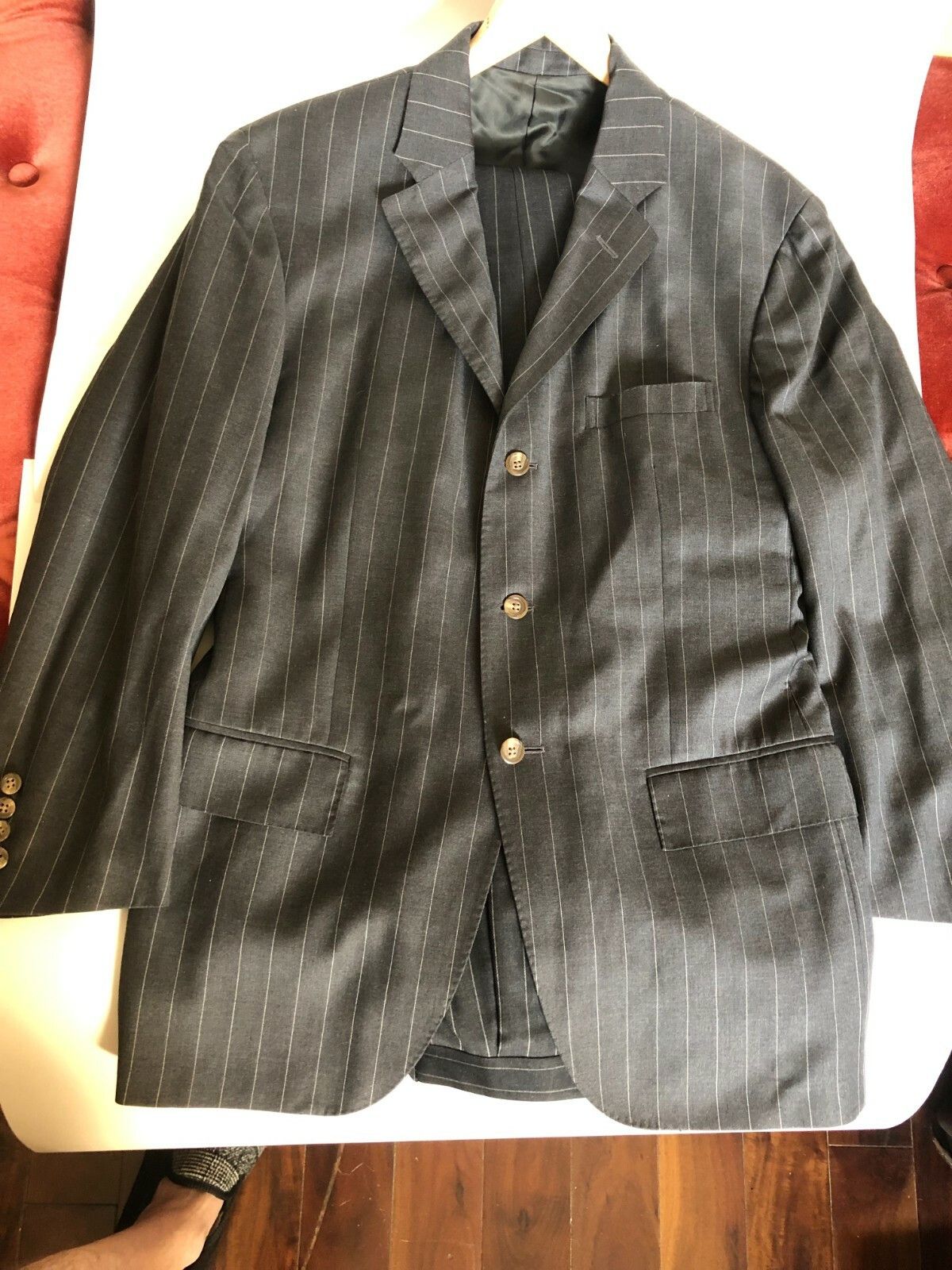 Polo Ralph Lauren Polo Ralph Lauren Grey Wide Stripe 3 Button Suit 40L W32 Size 40L - 1 Thumbnail
