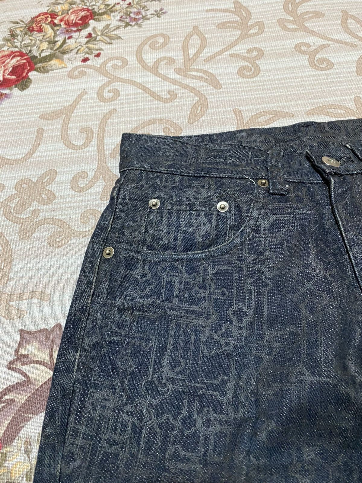 🇯🇵Custom Culture Crossover Print Denim Pants