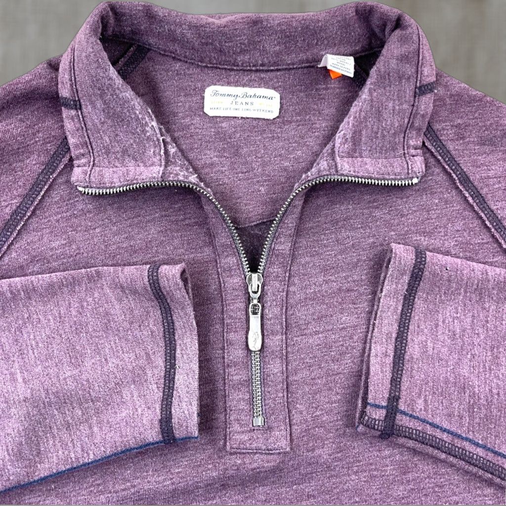 Tommy Bahama Tommy Bahama Sweater Men Large Purple Pullover Quarter Zip Sweatshirt Adult Size US L / EU 52-54 / 3 - 1 Thumbnail