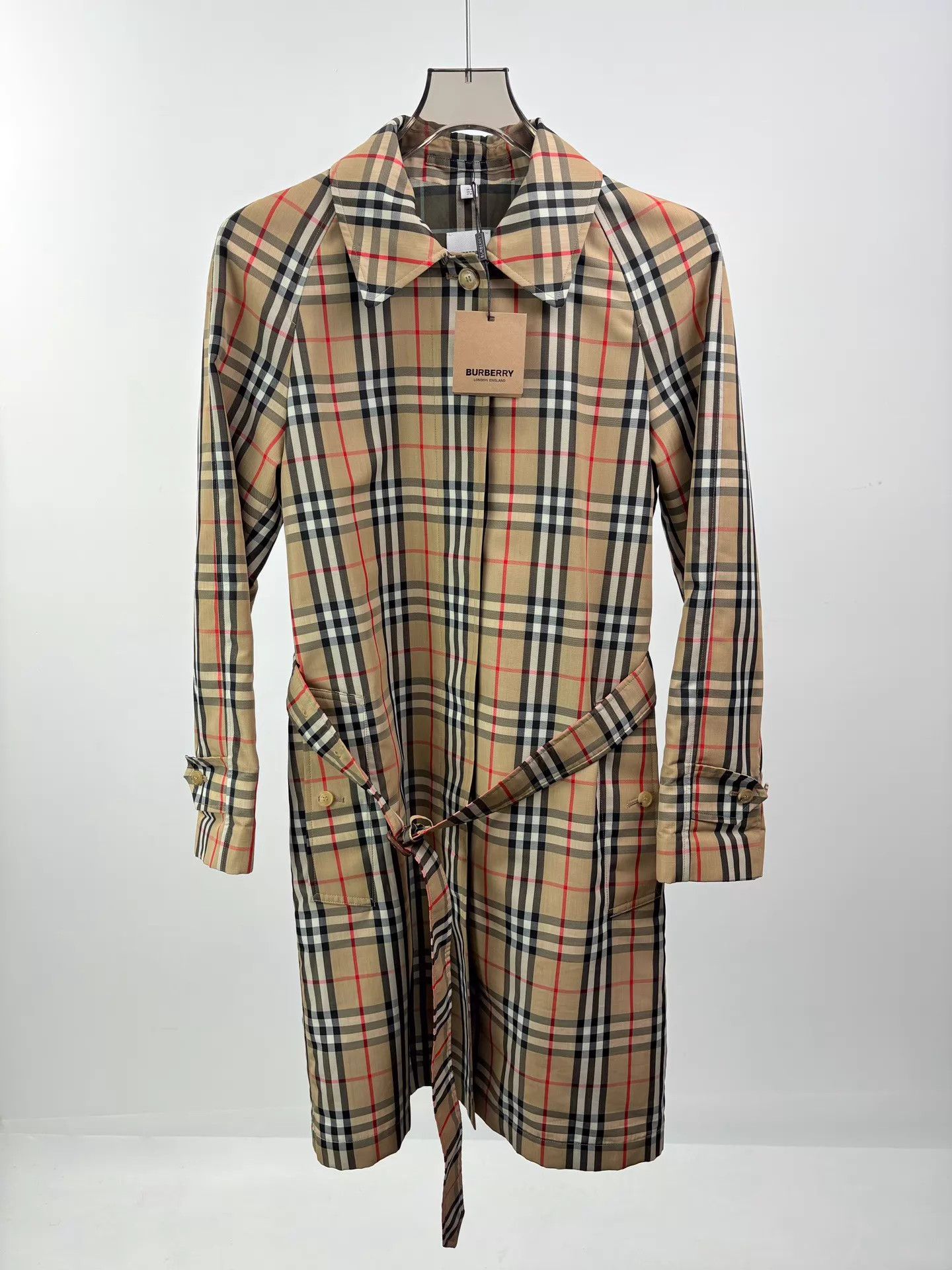 BURBERRY Check Long Sleeve Belted Dress