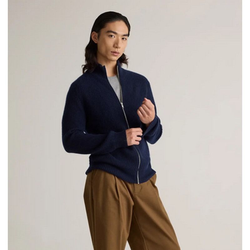 Quince Quince Men Cashmere Fisherman Full Zip Sweater Navy M NWT Size US M / EU 48-50 / 2 - 2 Thumbnail