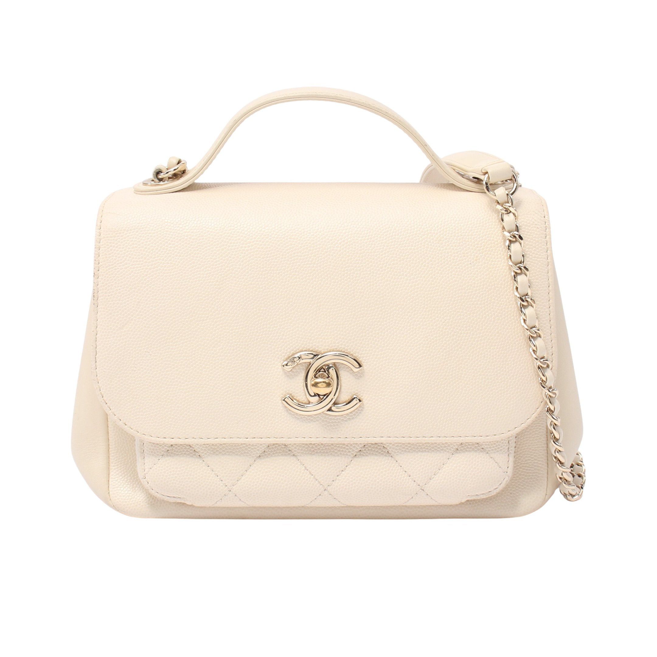 Chanel Mini Flap Bag Matelasse Business Affinity Chain Shoulder Caviar Skin Leather Ivory Gold Hardware in Neutrals, Women's