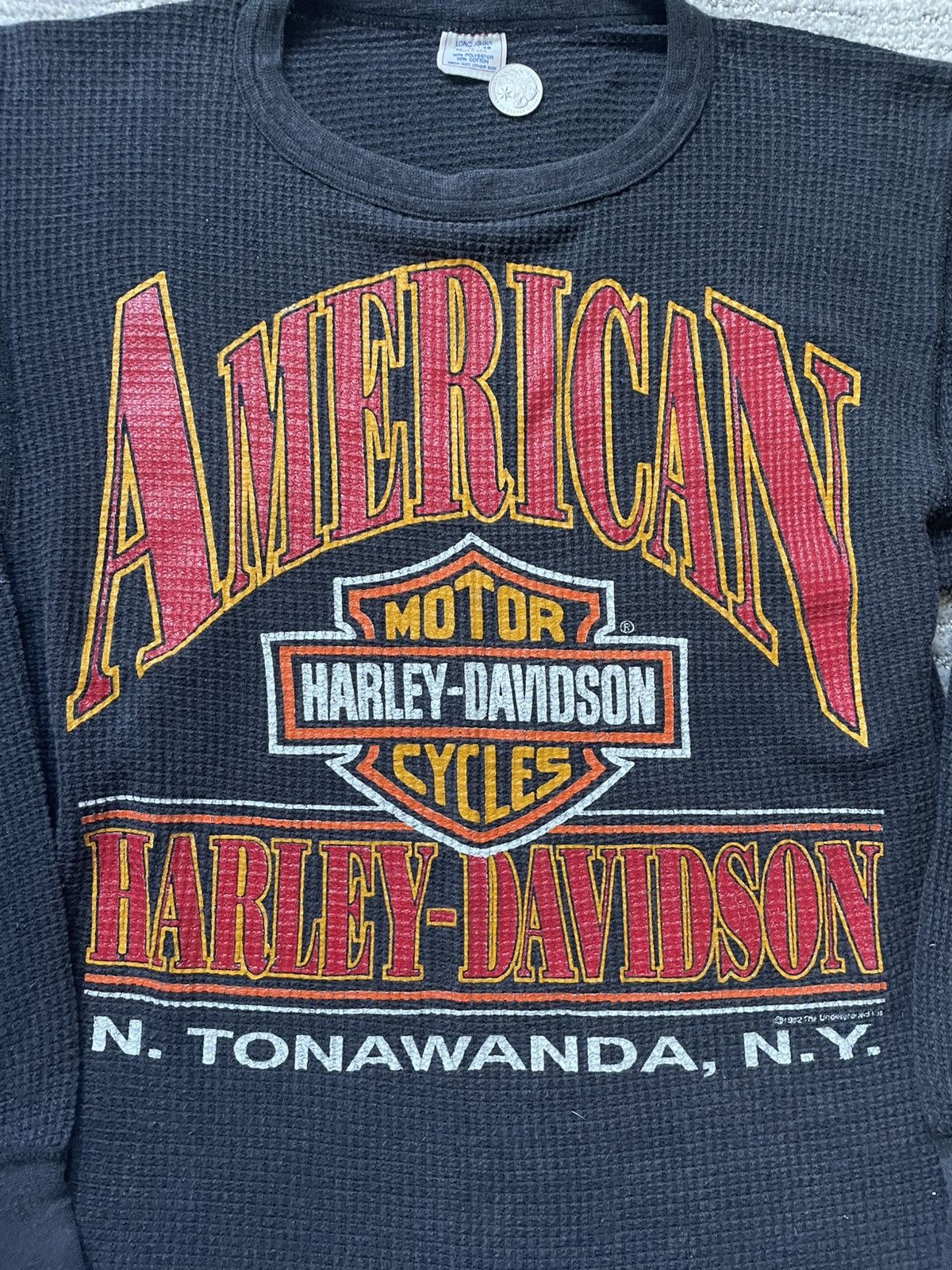Harley Davidson × Vintage Harley Davidson Black Thermal Longsleeve Vintage Tee Size US XL / EU 56 / 4 - 2 Thumbnail