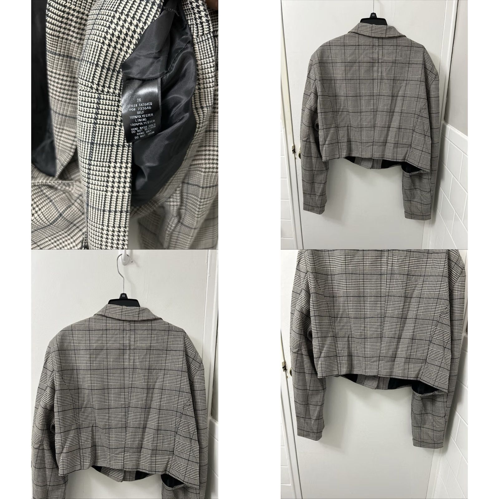 Fashion Nova Fashion Nova Cropped Blazer Womens 2X Gray Plaid Houndstooth Juliet Jacket Size XXL / US 16-18 / IT 52-54 - 8 Thumbnail