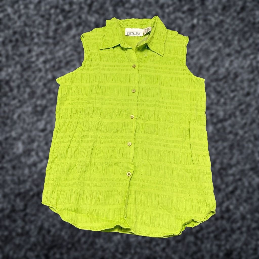 Vintage Casey & Max Top Womens Medium Neon Green Cotton Stretch Sleeveless Button Up Size M / US 6-8 / IT 42-44 - 1 Thumbnail