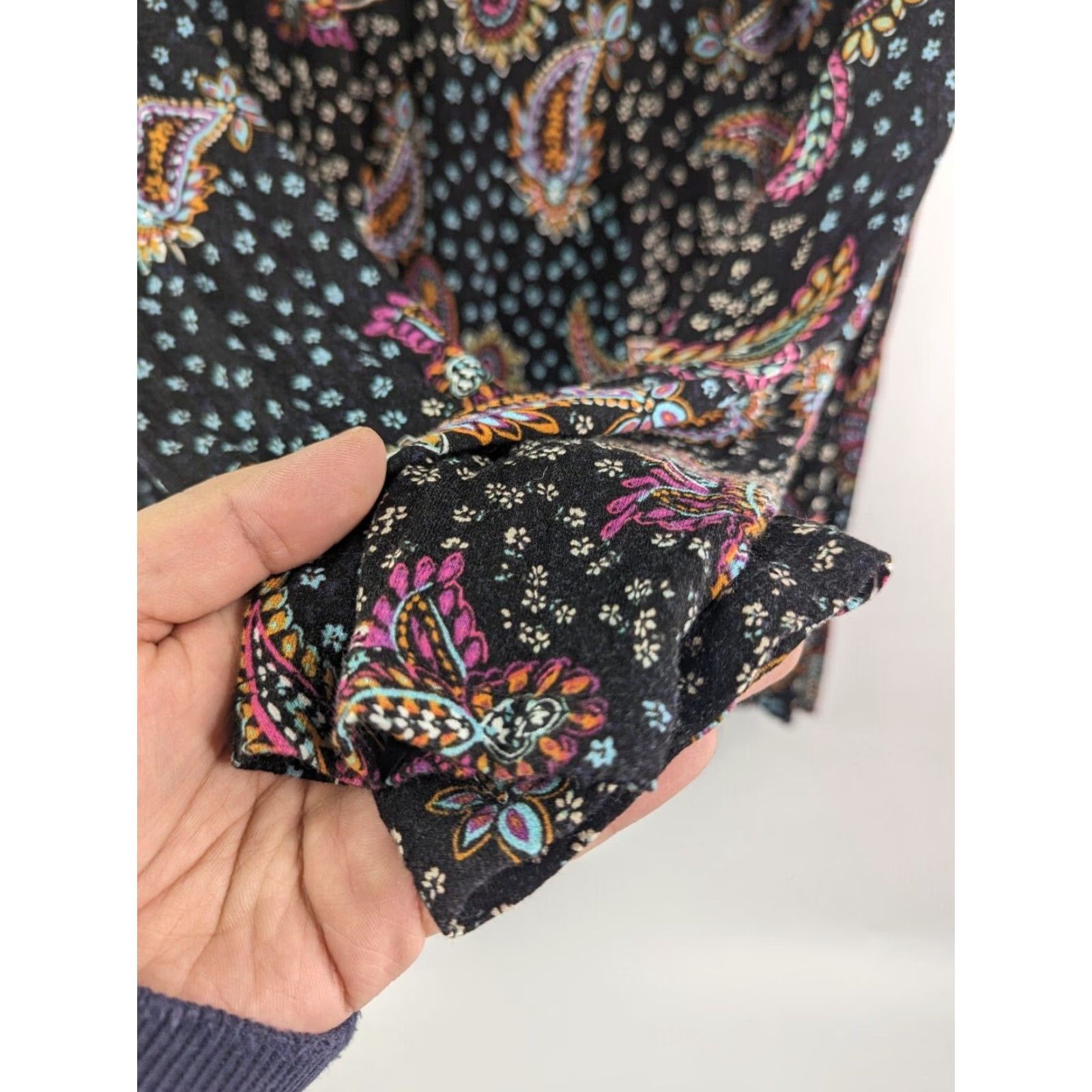 Vintage Lane Bryant Blouse Shirt Pullover Long Sleeve Black Floral Rayon 10/12 Women Regular Chiffon Paisley Basic Size L / US 10 / IT 46 - 3 Thumbnail
