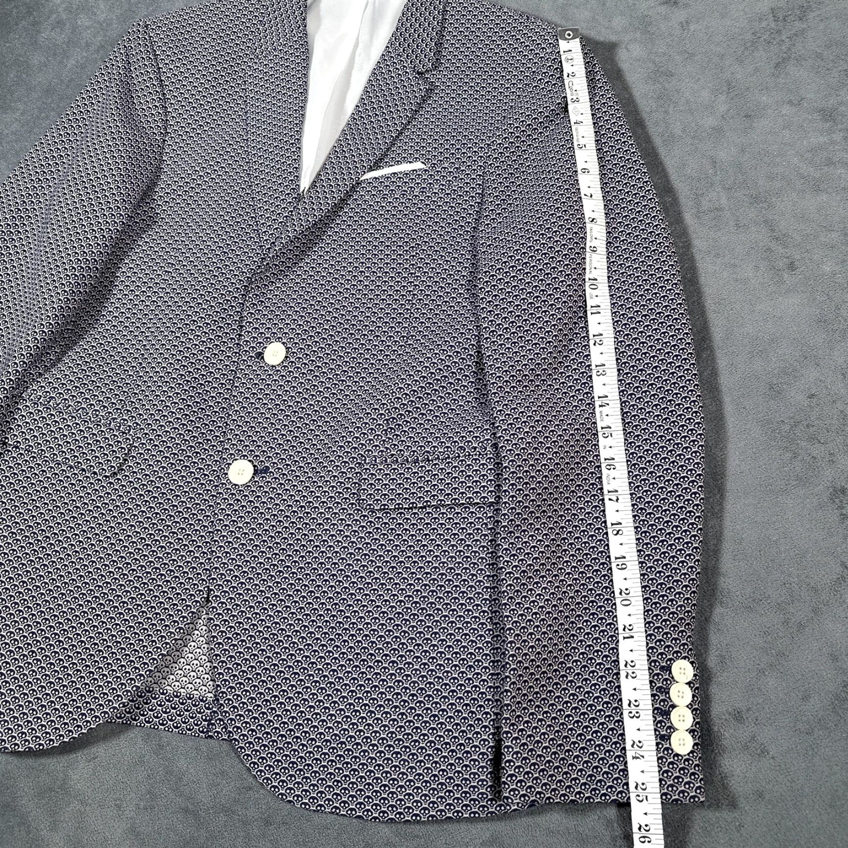 Zara ZARA MAN Blazer Mens 38 Skull Print Navy Blue Sport Coat Jacket Two Button Lined Notch Lapel Slim Regular Size 38R - 4 Thumbnail