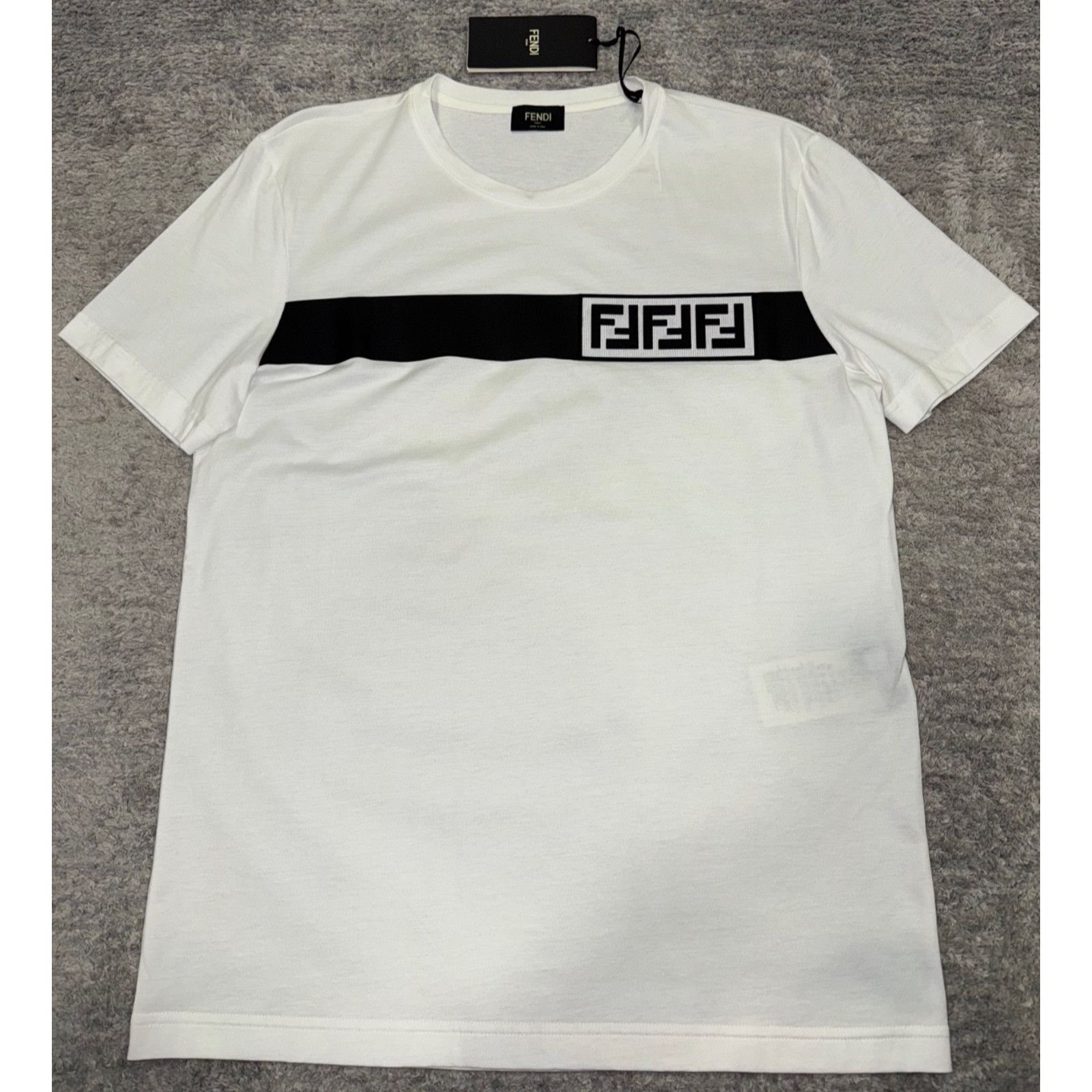 Fendi Fendi White Black Striped Sleeve Cotton T-Shirt Large L Size US L / EU 52-54 / 3 - 4 Thumbnail