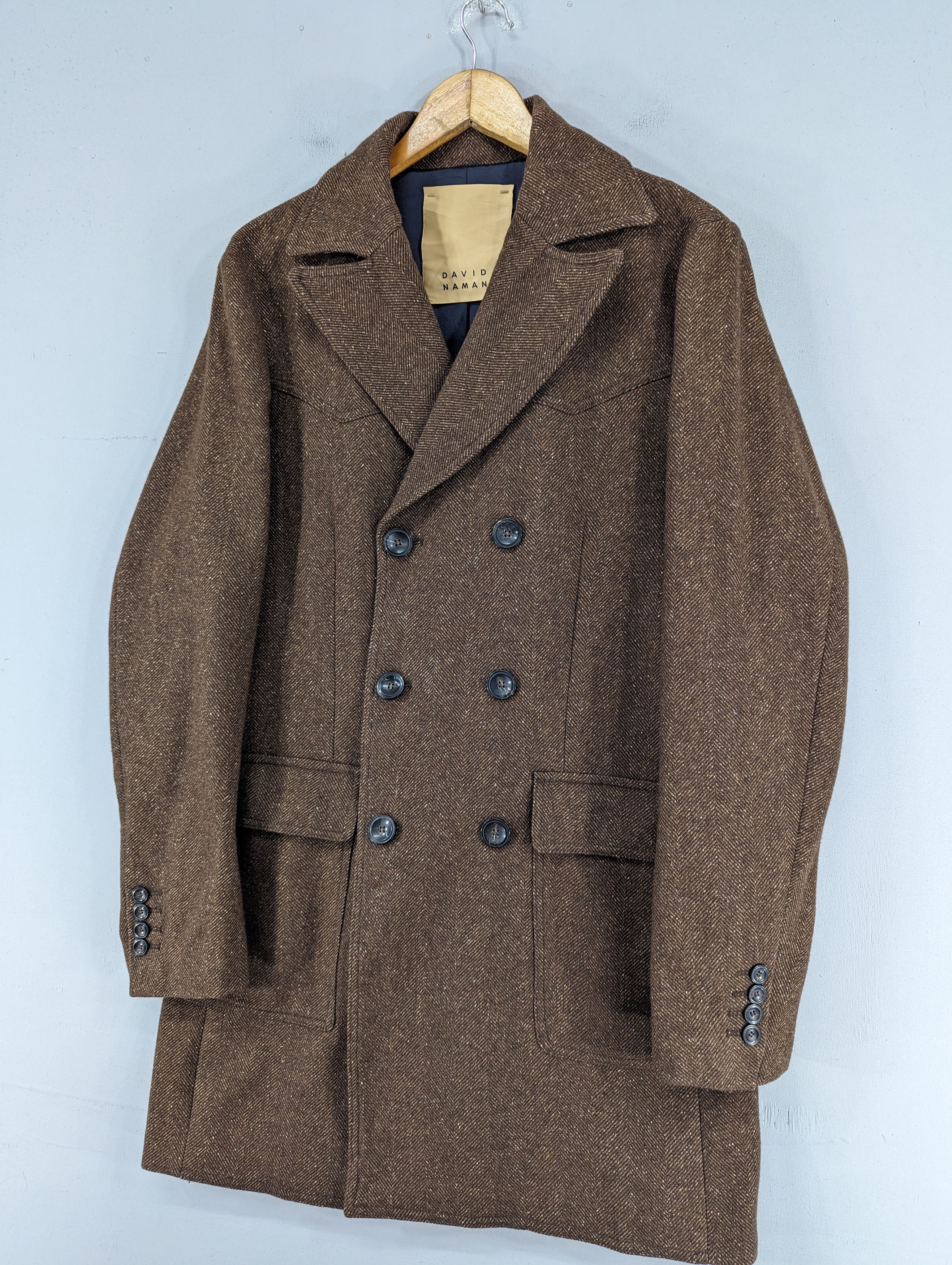 DAVID NAMAN David Naman Herringbone Wool Double Breasted Coat Jacket Size US M / EU 48-50 / 2 - 3 Thumbnail