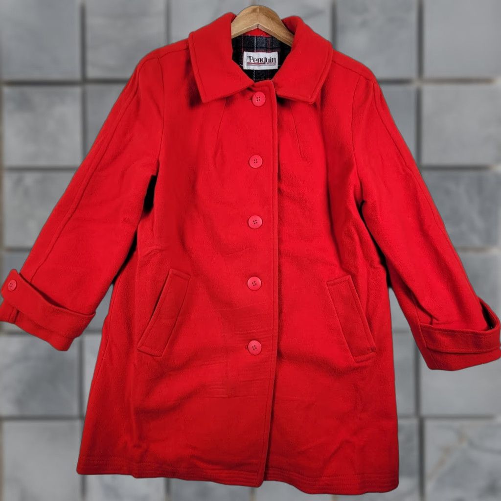 Vintage VINTAGE Penguin Coat Wool Plaid Lining Size 16 Men Overcoat Red Winter USA Mens Size US XL / EU 56 / 4 - 1 Thumbnail