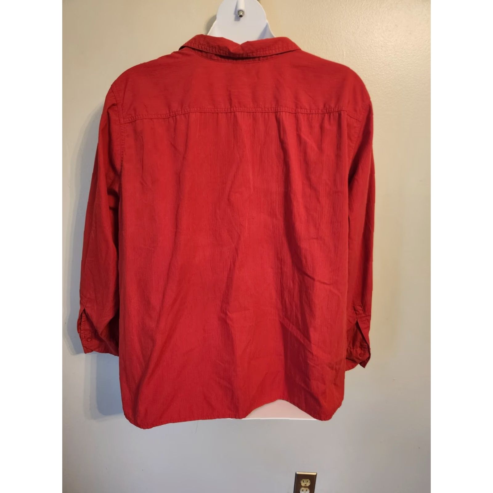 Vintage Liz & Me Red Long Sleeve Collared Button-Up Top Shirt 4X Plus Size Women Cotton Polyester Pockets Easy Care 30 32 Size XXL / US 16-18 / IT 52-54 - 6 Thumbnail