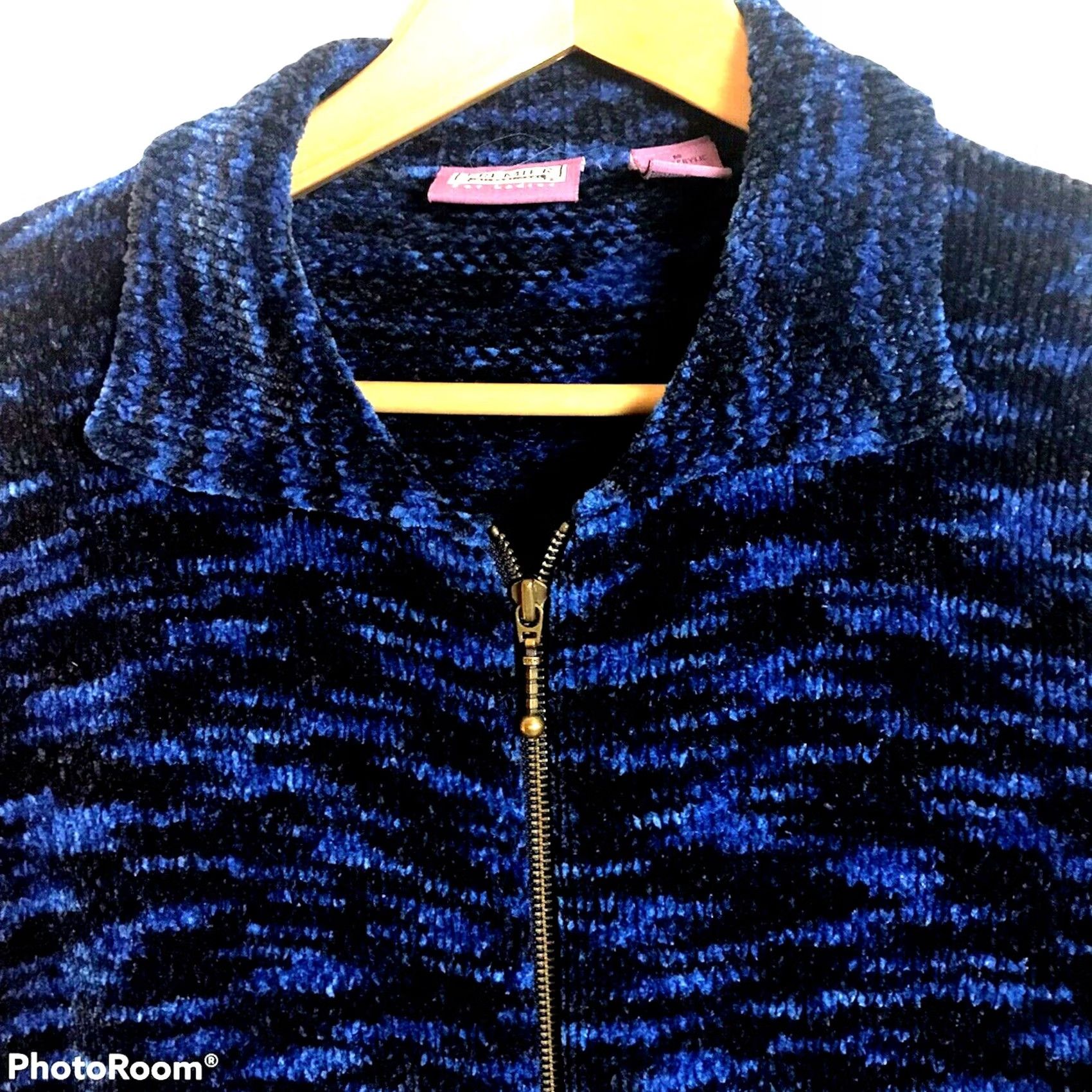 Velour Premier International Velour Sweater Jacket Womens Medium Blue Full Zip Casual Size M / US 6-8 / IT 42-44 - 2 Thumbnail