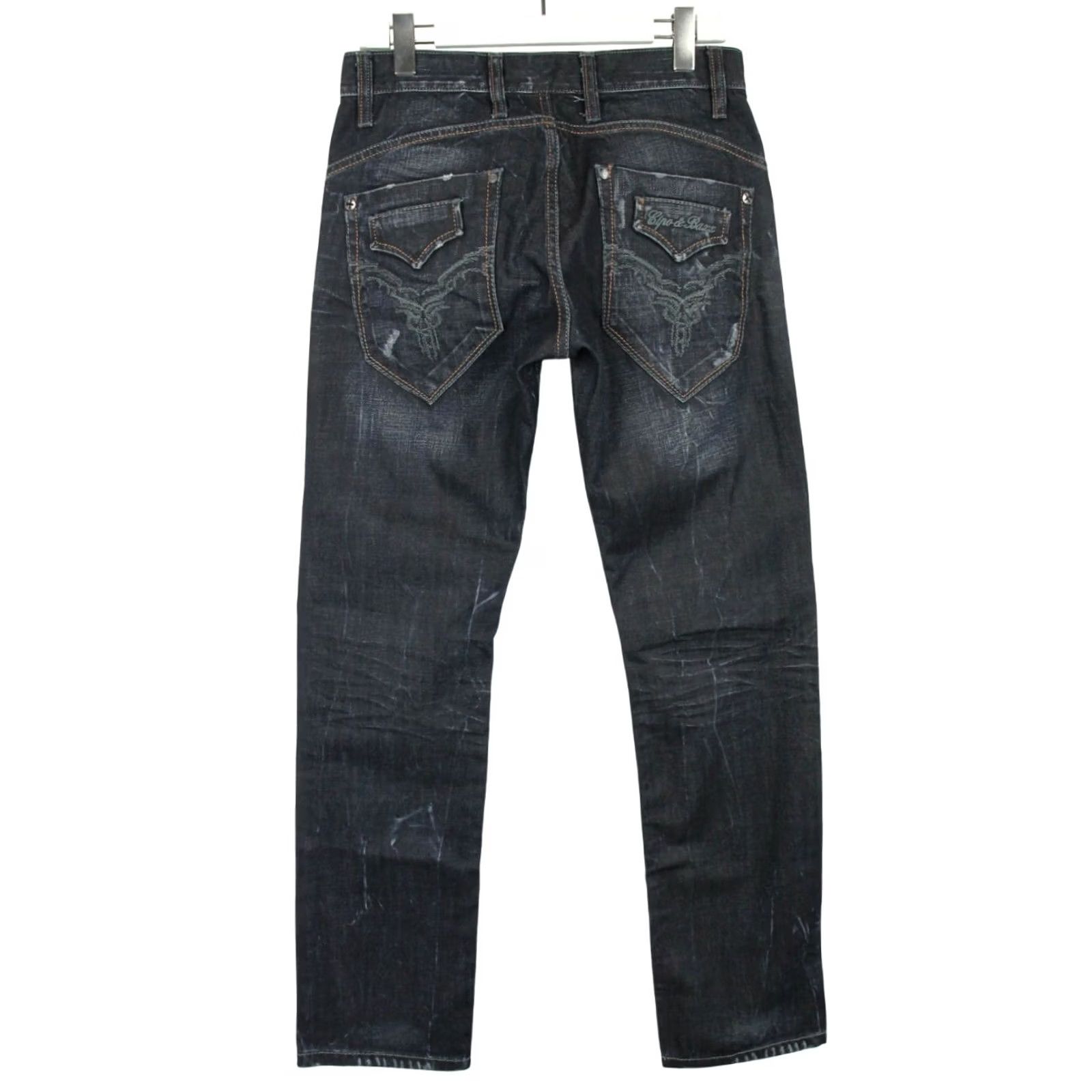 Vintage CIPO & Baxx Jeans Men's W31/L34 Blue Distressed Whiskers Faded Embroidered Jeans Size US 31 - 2 Thumbnail