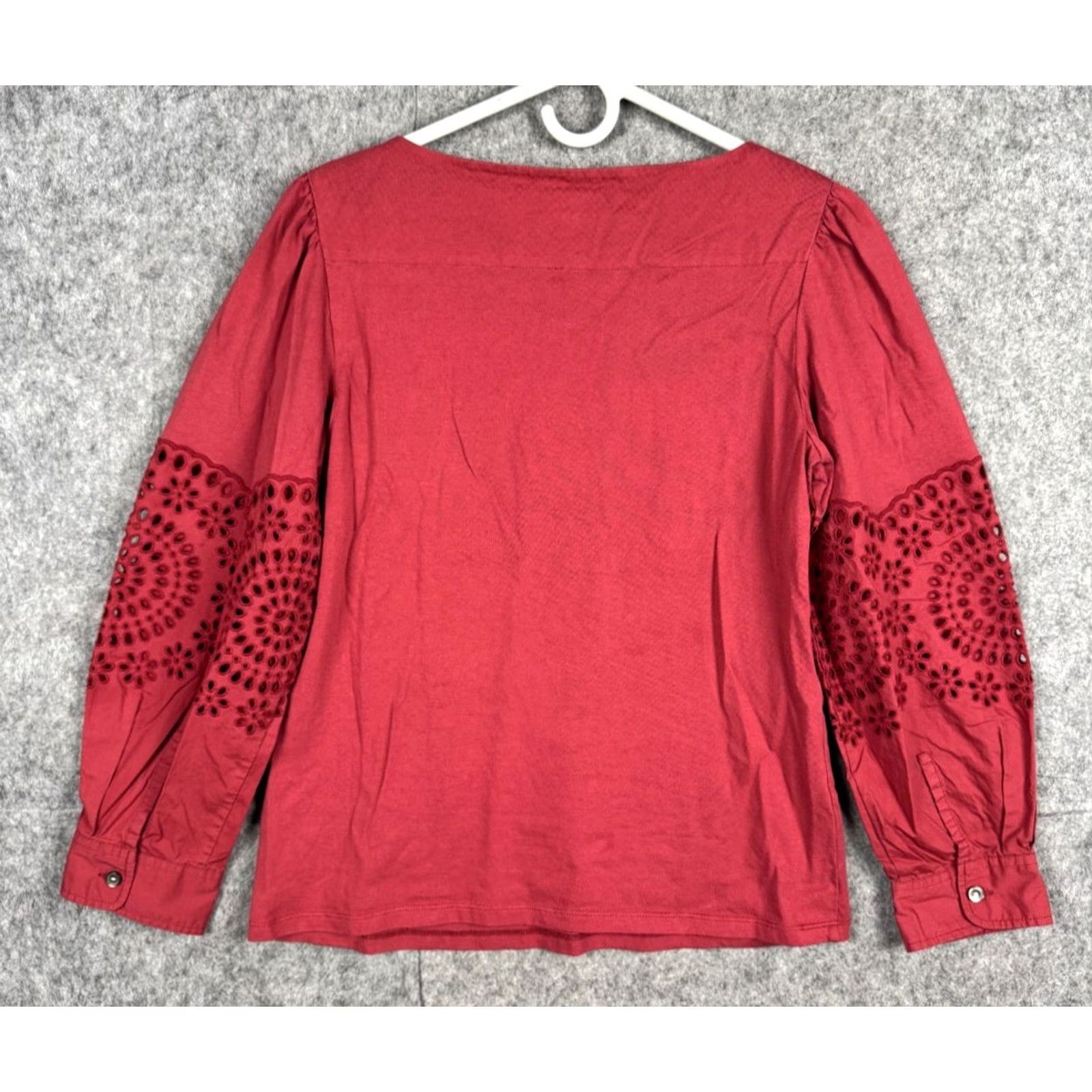 Rebecca Taylor Rebecca Taylor LA VIE Top Blouse Women's Medium Red Long Sleeve Lace Peasant Cotton Size M / US 6-8 / IT 42-44 - 2 Thumbnail